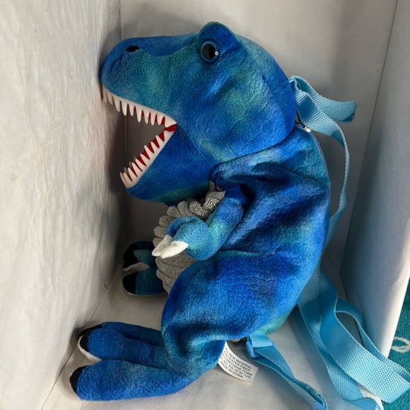 Dinosaur T-Rex Backpack Adjustable Straps Zip Close Hobby Lobby Blue Fleece - Picture 5 of 8